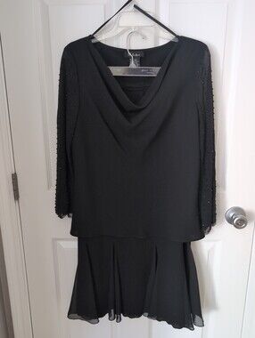 Women's S.L.Fashion Black Tiererd 2 Piece Chiffon Cocktail Dress